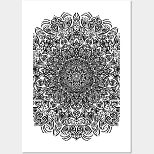 Deep Black and White Mandala Posters and Art